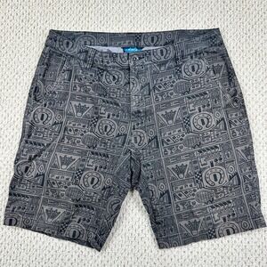 Kavu Shorts Mens 34 Black Brown Screeving Sports Geometric Pattern AOP Stretch